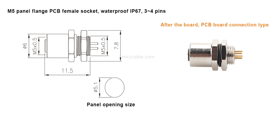 M5 Mã A Kết nối nữ 4pin Panel Flange PCB Socket IP67 Circular Interface Type A