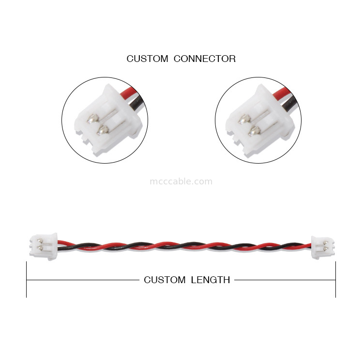 JST Wire Harness Cáp kết nối XHP-2 22AWG UL1007 Black Red Red 2P Glued Cable