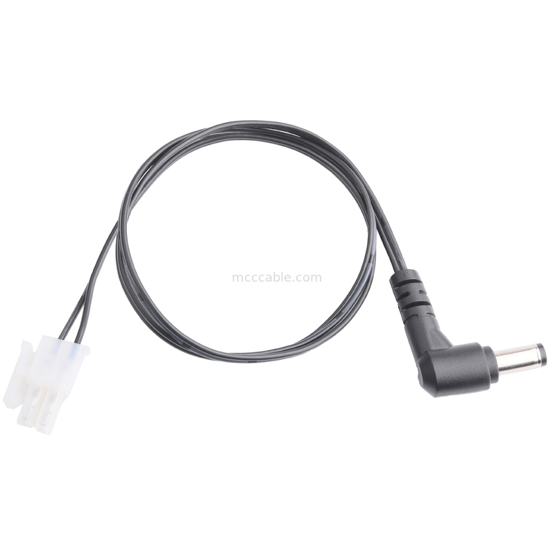 DC Plug 2.1 * 5.5mm Loại hàn PVC Sự xuất hiện đúc 90 góc đến MOLEX 39012020 PITCH 4.2mm 1 * 2P