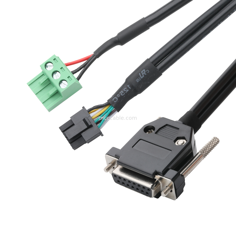 Bộ kết nối cáp công nghiệp tùy chỉnh DB-15P nữ đến HSG 43025-0800 pitch 3.0mm và 691352710003 pitch 5.8mm
