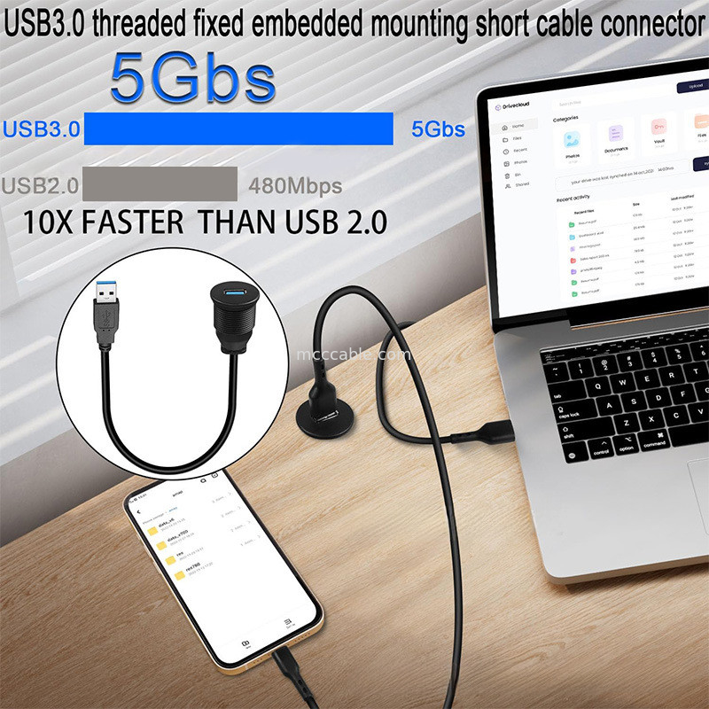 Thắt dây chuyền tùy chỉnh USB3.0 calbe Cáp bảng điều khiển xe ô tô đầu tròn USB3.0 cáp mở rộng nam đến nữ cáp chống nước