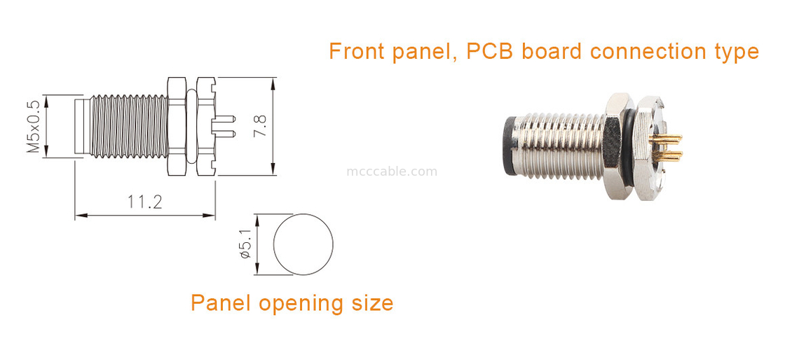 Bộ kết nối hình tròn mã M5-A Series chống nước Panel Flange PCB Male Socket Hỗ trợ 3 lõi và 4 lõi tùy biến IP67