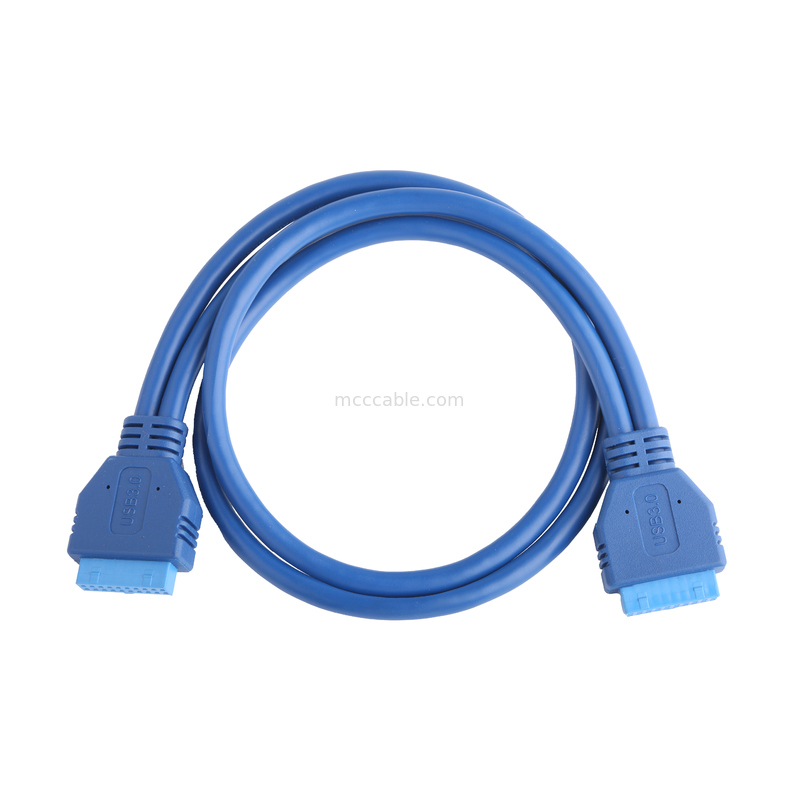 USB 3.0 Cable Assembly, 20-Pin Dual IDC Blue Connectors, UL 2725 Compliant